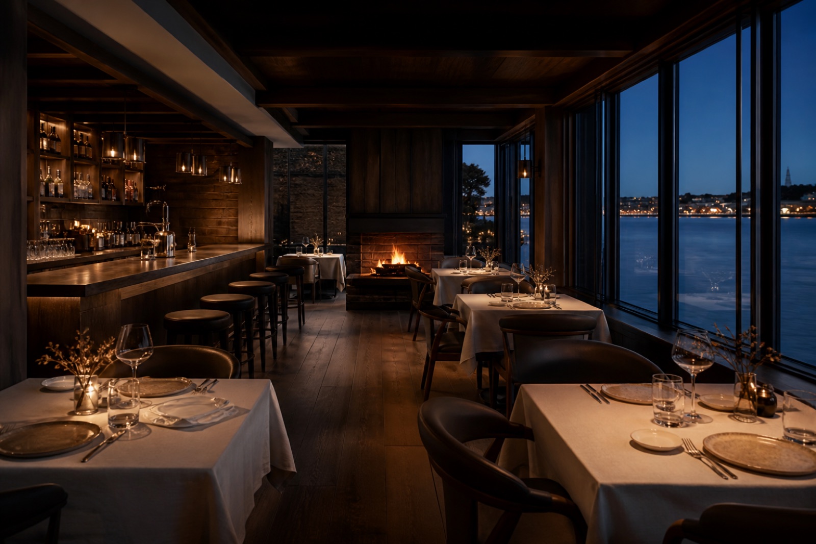 Waterfront dining room at Laodemy House